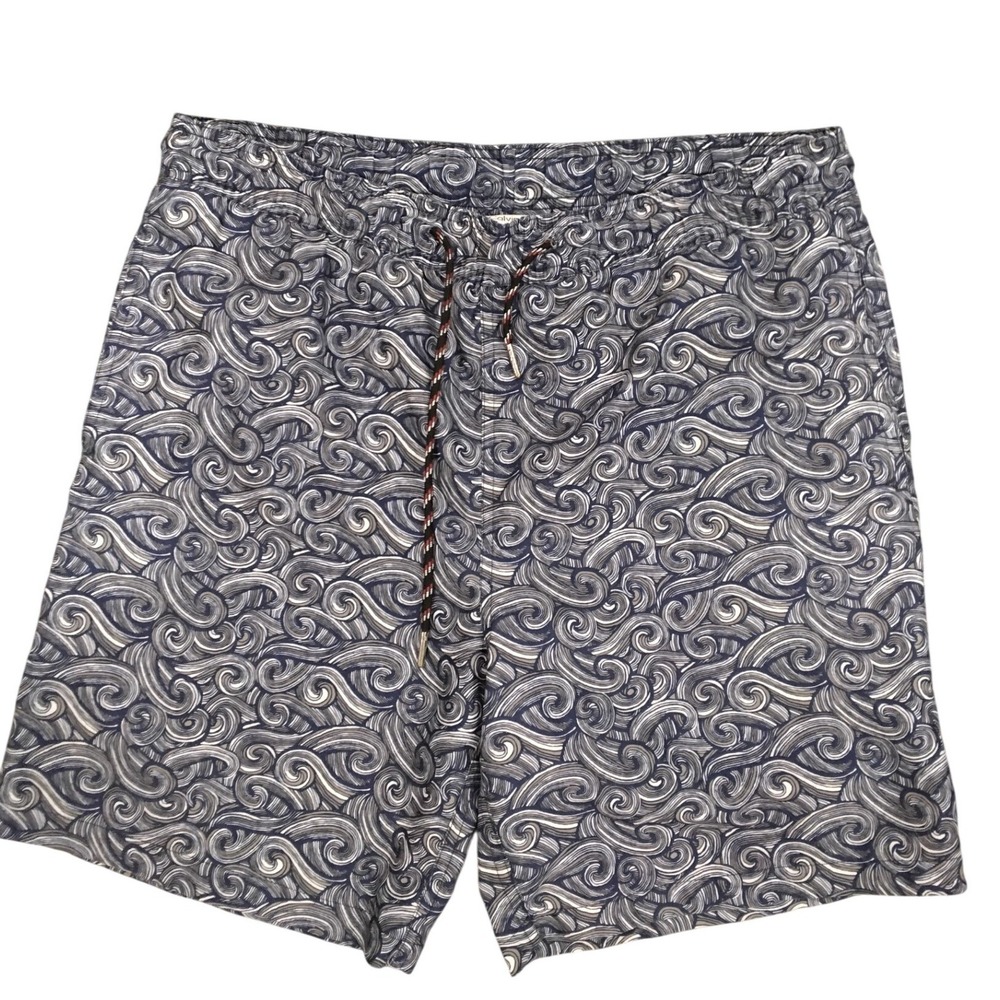 Calvin Klein Mens‎ Navy Blue Wave Swirl Print Swim Trunks Board Shorts - Medium